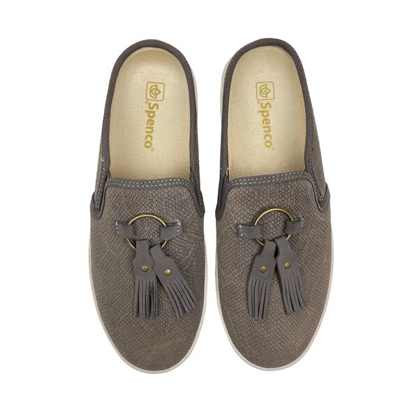 Spenco | 7.5D Bindie Orthotic Gray Snake Skin Embossed Suede Slip-on Slide Clogs - Picture 6 of 13